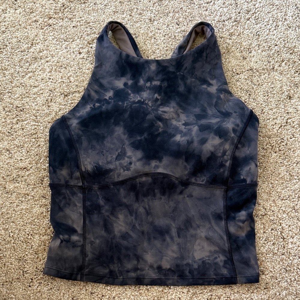 lululemon athletica Black and Charcoal Tie-Dye High Neck Sports Bra